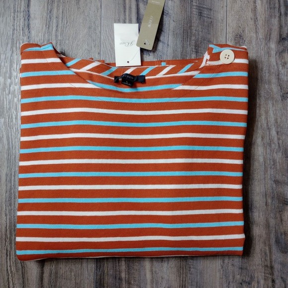 NWT   J Crew Long Sleeve Striped Top Women's Size Large 100% Cotton Orange Blue - Picture 12 of 12
